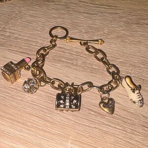 Vintage juicy, couture, charm bracelet, gold tone, toggle clasp